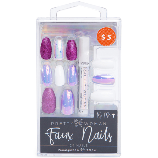 purple iridescent and pink glitter fake nails 24piece set Five Below
